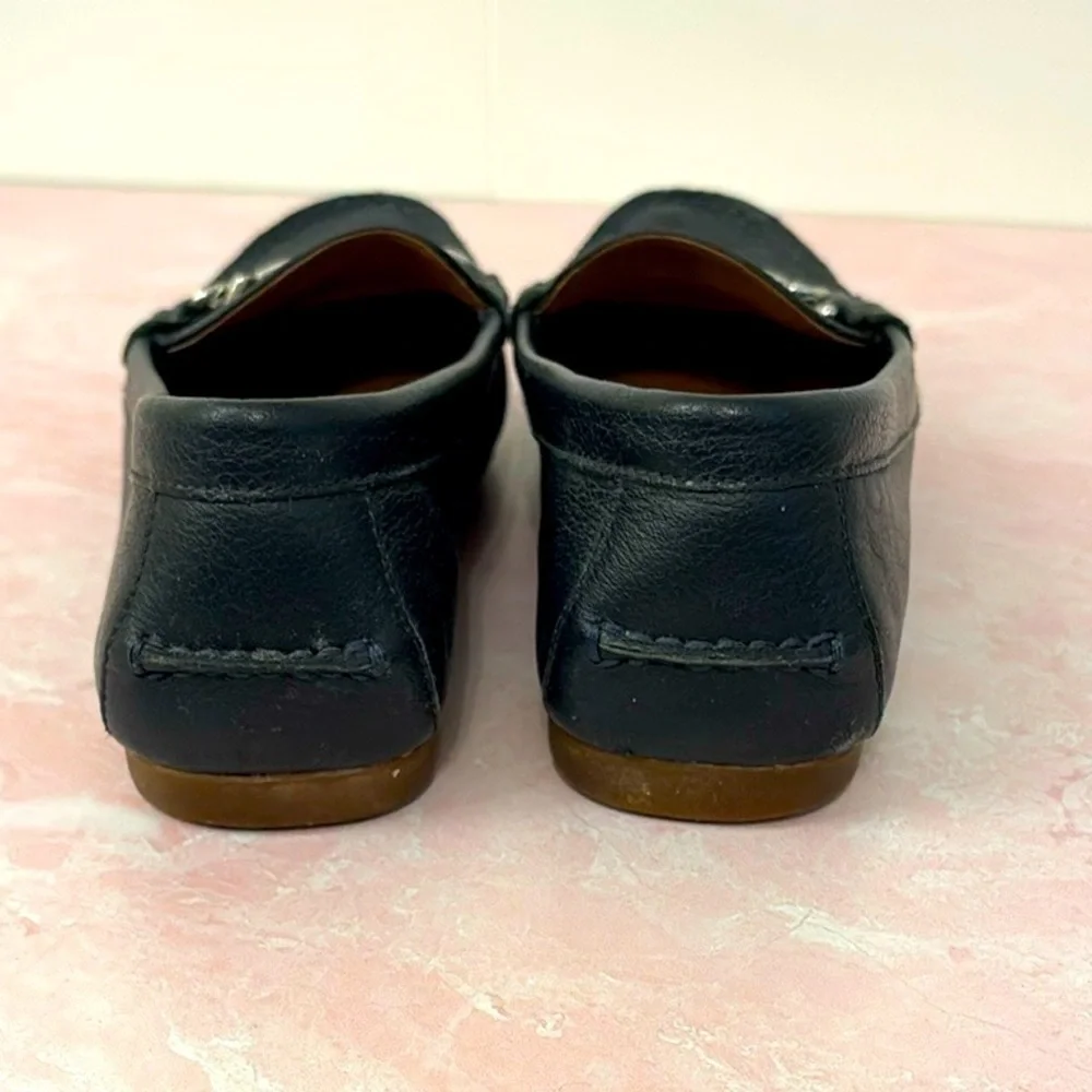 Coach Pebble Leather Navy Loafers A7751‎ Silver Hardware Women’s Size 7.5 B